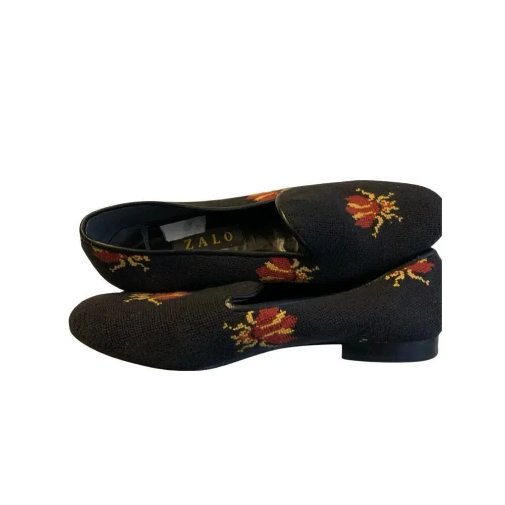 Zalo needlepoint embroidered flats loafers women's size 8